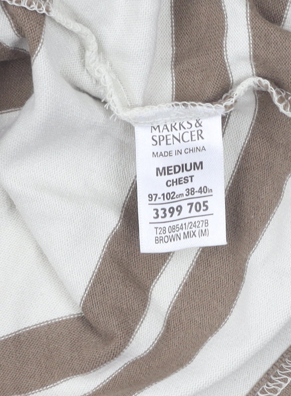 Marks and Spencer Men's Brown Striped Polo, M