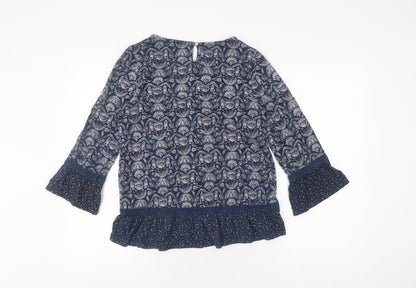Mantaray Women's Blue Floral Tunic Blouse Size 8