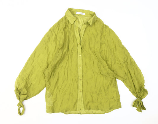 MNG Women's Green Collared Blouse XS Button Balloon Sleeve