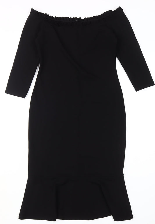 River Island Women's Black Bodycon Off Shoulder Dress Size 10