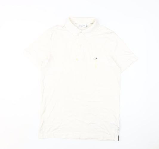 Calvin Klein Men's Ivory Slim Fit Polo M