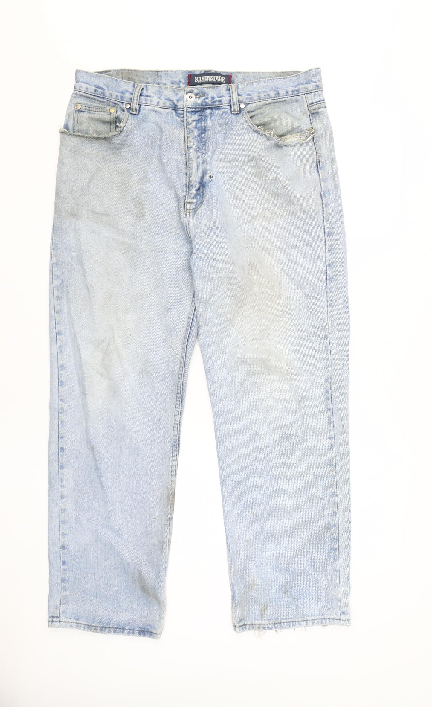 Mens UK Size L Silverstripe Regular Fit Straight Blue Jeans