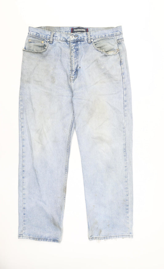 Mens UK Size L Silverstripe Regular Fit Straight Blue Jeans