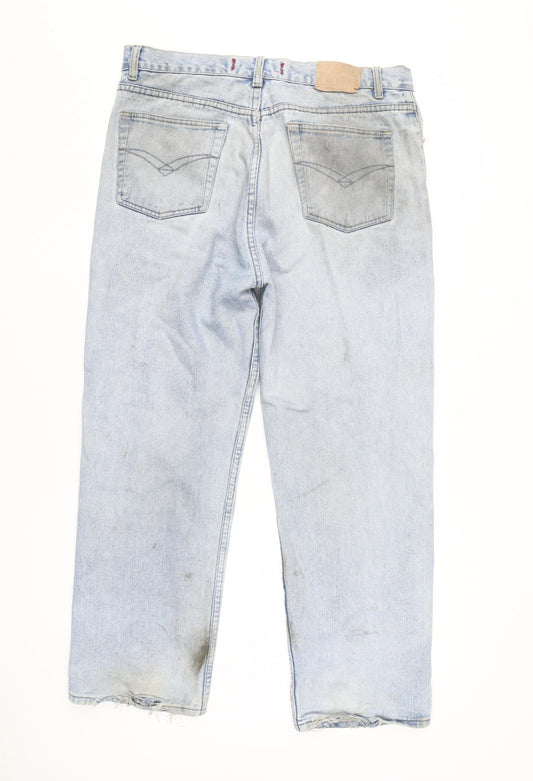 Mens UK Size L Silverstripe Regular Fit Straight Blue Jeans