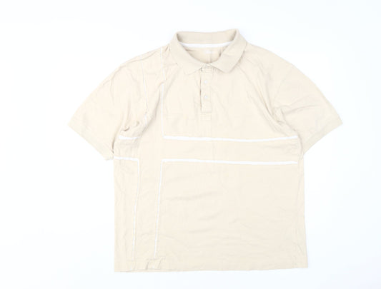 Easy Men's Beige L Polo Shirt Short Sleeve Cotton