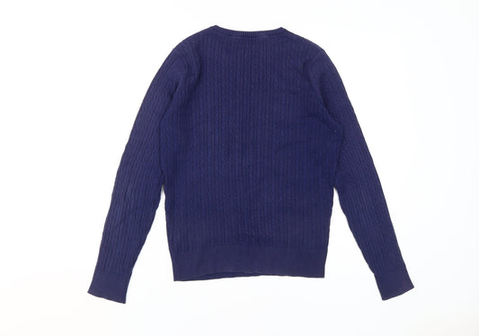 Crew Clothing Women's Blue Cable-Knit Pullover Jumper - Size 12