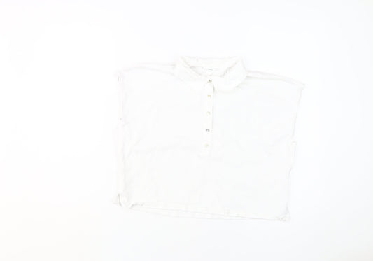 MNG Women's White Polo Shirt S Sleeveless Buttoned