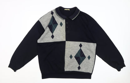 Marks and Spencer Men's Black Grey Argyle Collared Pullover L