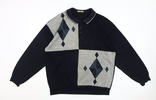 Marks and Spencer Men's Black Grey Argyle Collared Pullover L