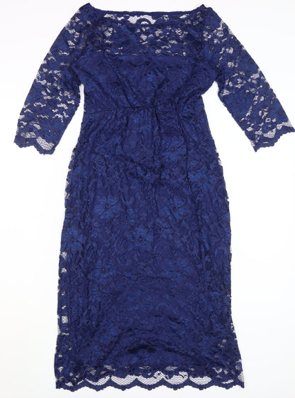 Tiffany Rose Women's Blue Midi Lace Sheath Dress XS