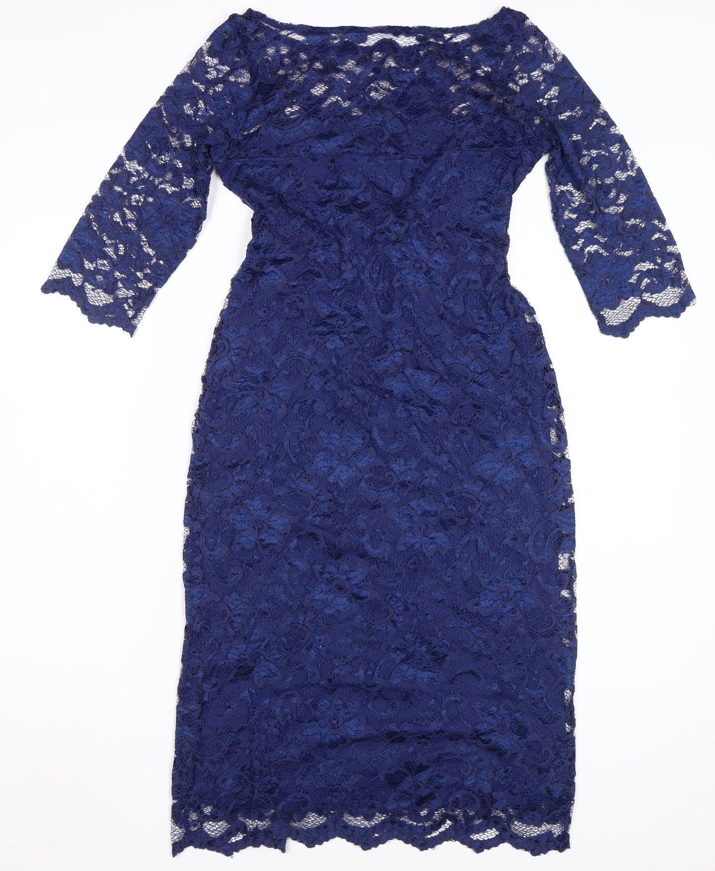 Tiffany Rose Women's Blue Midi Lace Sheath Dress XS