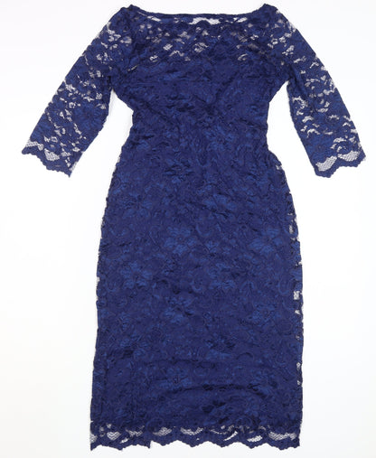 Tiffany Rose Women's Blue Midi Lace Sheath Dress XS