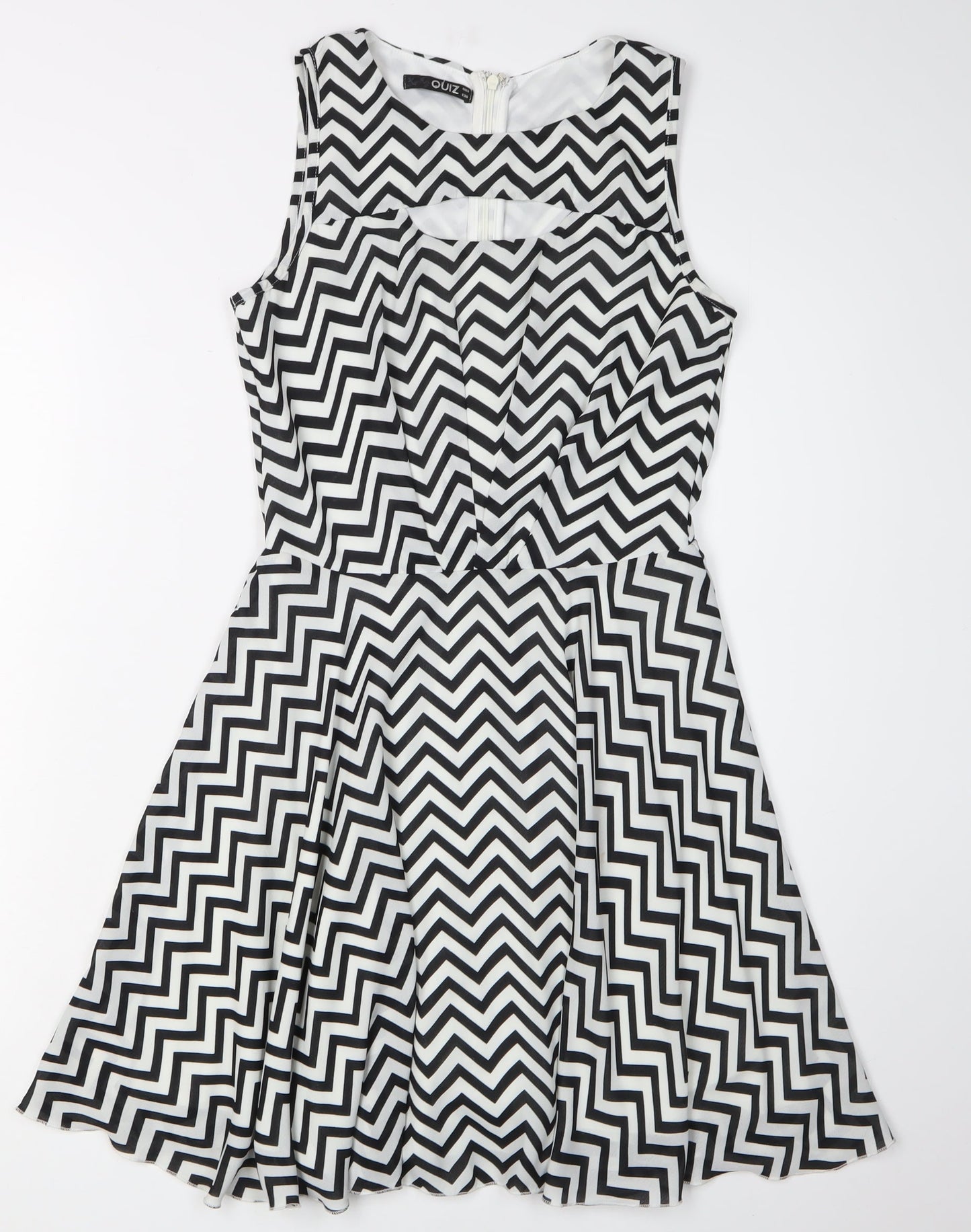 Quiz Women's White Chevron A-Line Dress Size 8