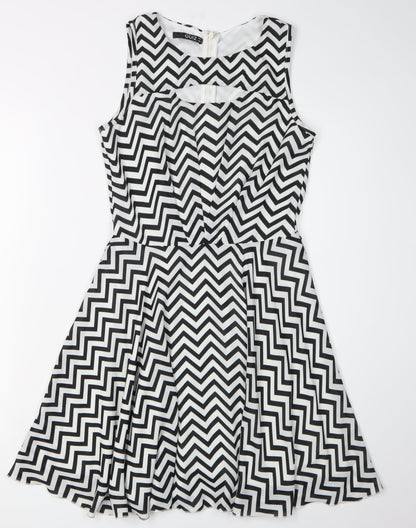 Quiz Women's White Chevron A-Line Dress Size 8