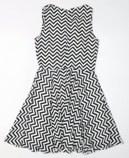 Quiz Women's White Chevron A-Line Dress Size 8