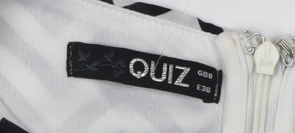 Quiz Women's White Chevron A-Line Dress Size 8