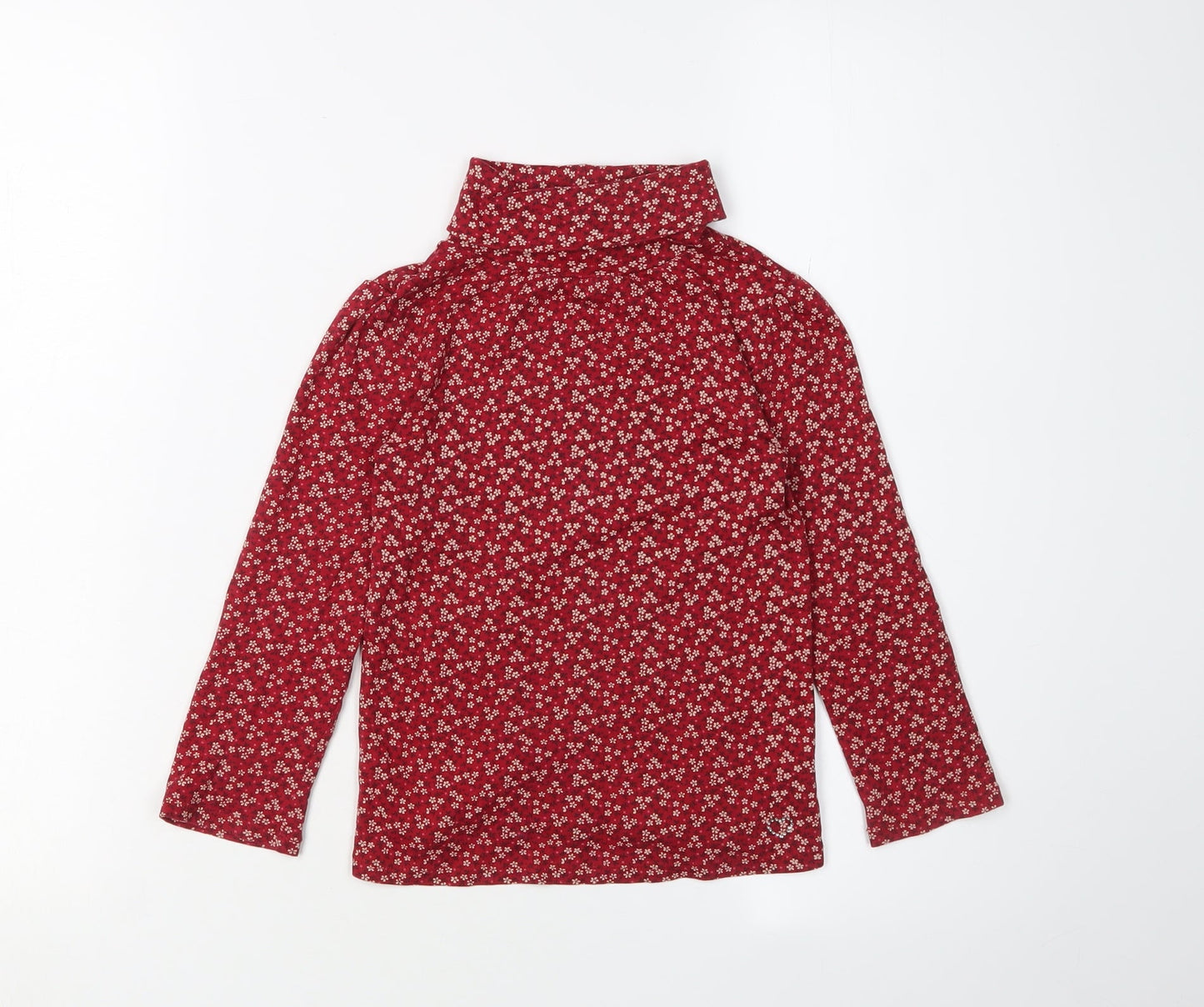GAP Girls Red Floral Roll Neck Pullover T-Shirt 4-5 Years