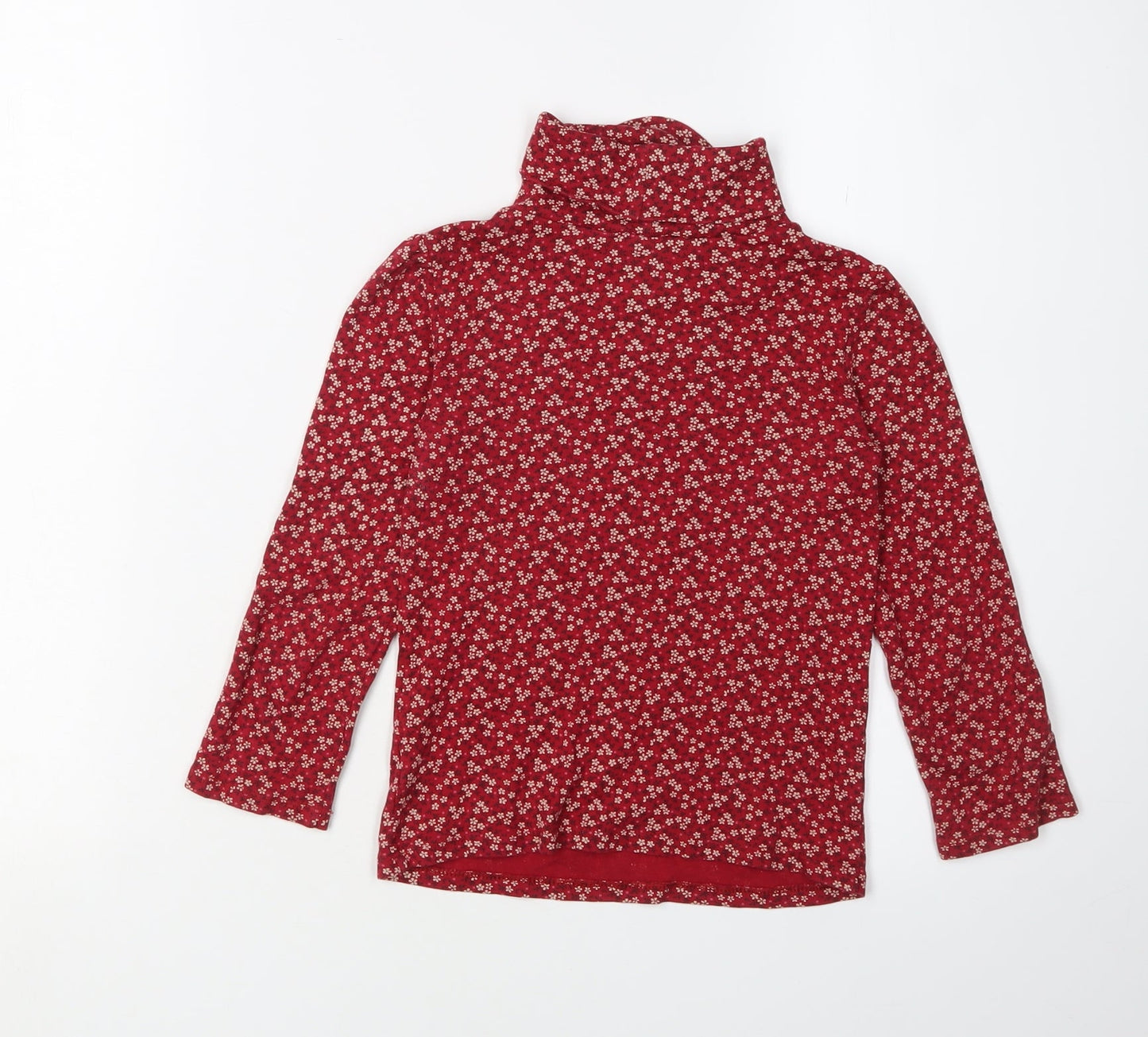 GAP Girls Red Floral Roll Neck Pullover T-Shirt 4-5 Years