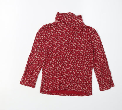 GAP Girls Red Floral Roll Neck Pullover T-Shirt 4-5 Years