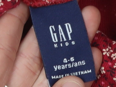 GAP Girls Red Floral Roll Neck Pullover T-Shirt 4-5 Years