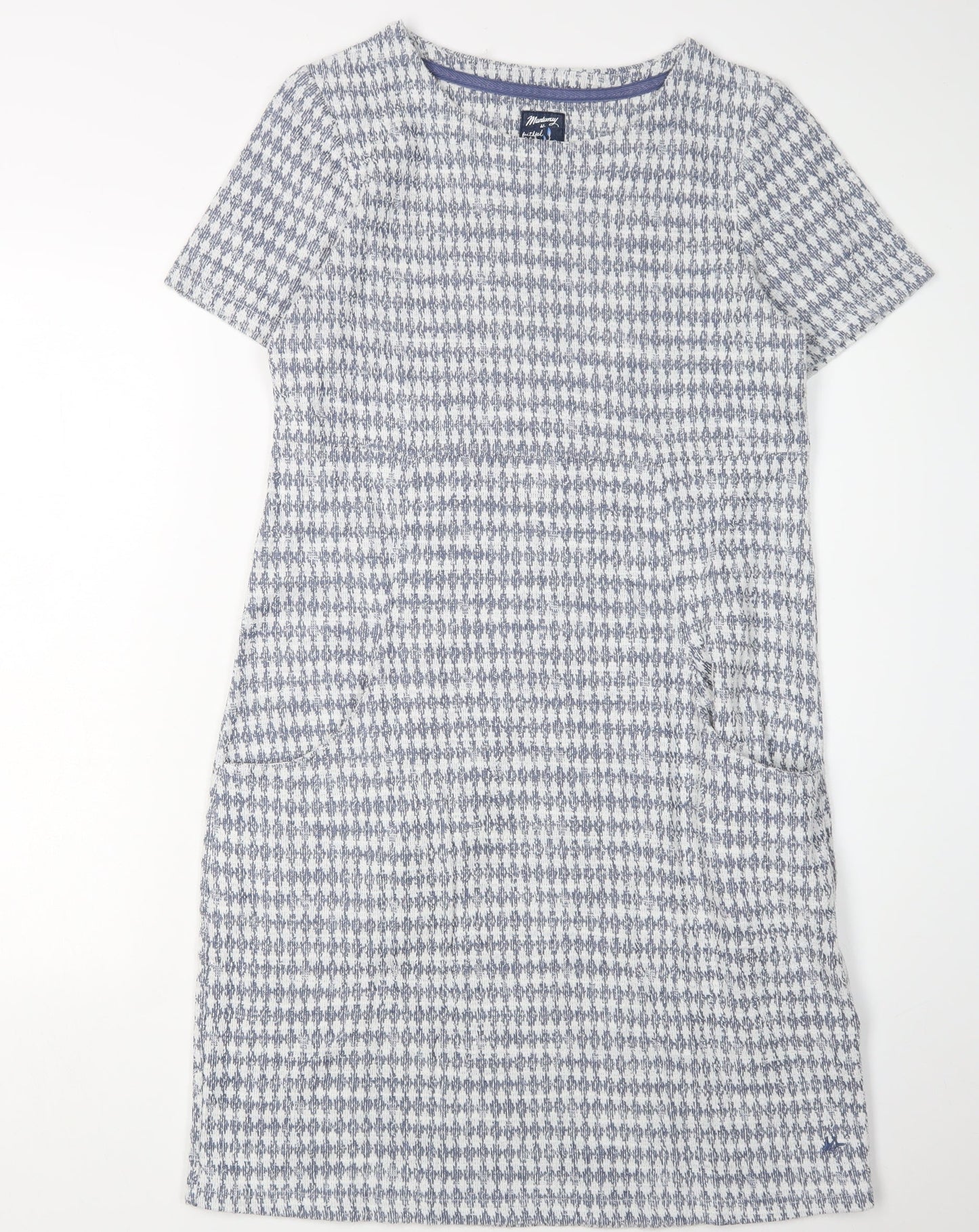 Mantary Women's Blue Geometric Knit Shift Dress