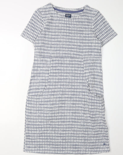 Mantary Women's Blue Geometric Knit Shift Dress