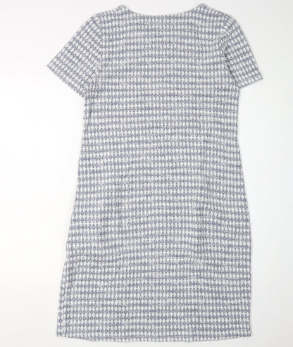 Mantary Women's Blue Geometric Knit Shift Dress