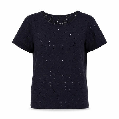 Front view of Jacqueline de Yong Women’s Black Knit T-Shirt XS