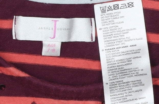 Jasper Conran Girls Red Striped Sequin T-Shirt 7-8 Years