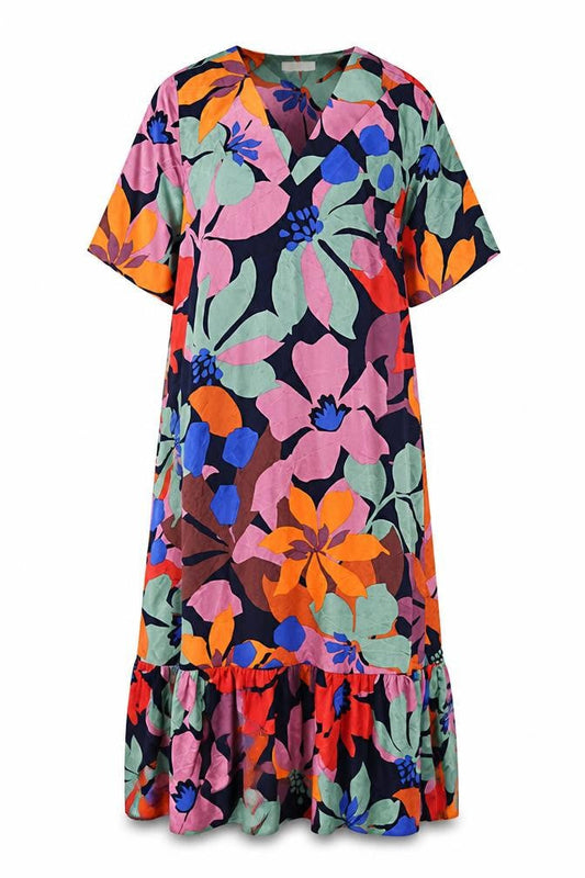 Front view of Jaeger Women’s Multicoloured A-Line Floral Dress, size UK 10