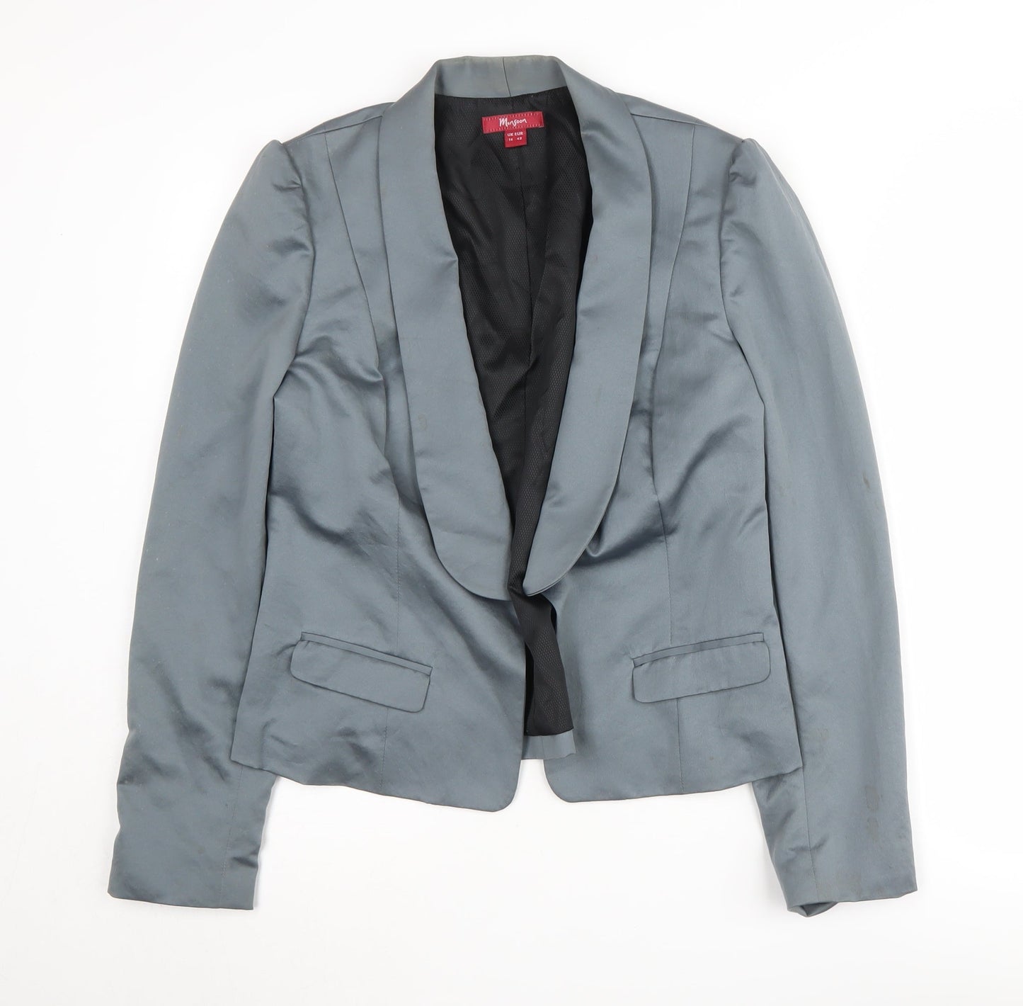 Monsoon Women's Grey Blazer Size 14 Shawl Lapel Suit Jacket
