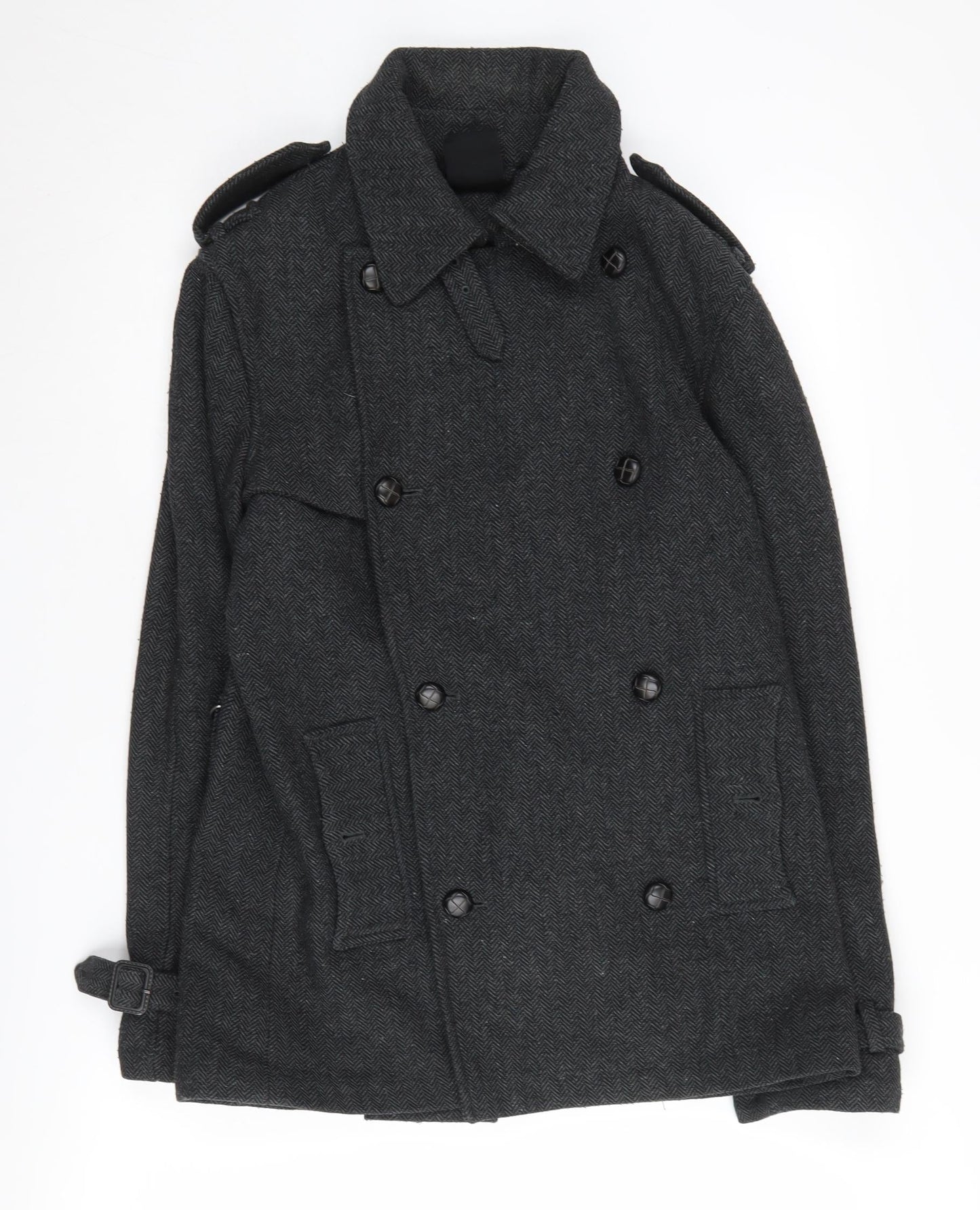 Mens UK Size S Topman Black Overcoat
