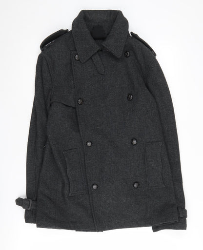 Mens UK Size S Topman Black Overcoat