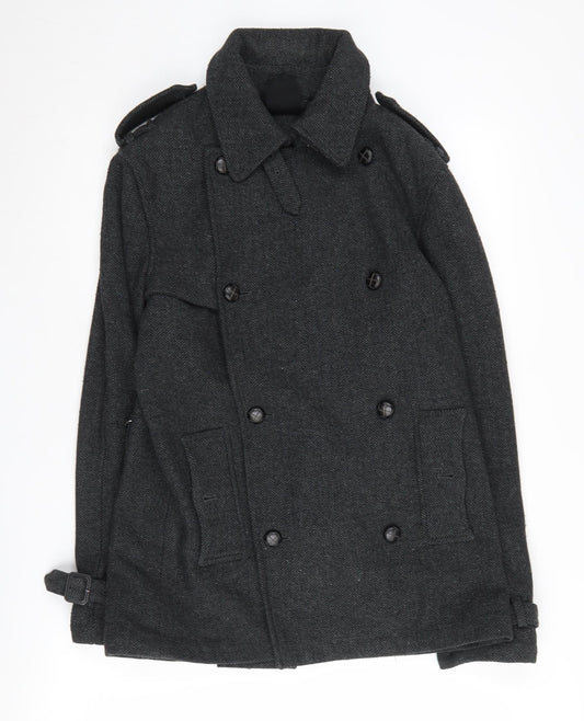 Mens UK Size S Topman Black Overcoat