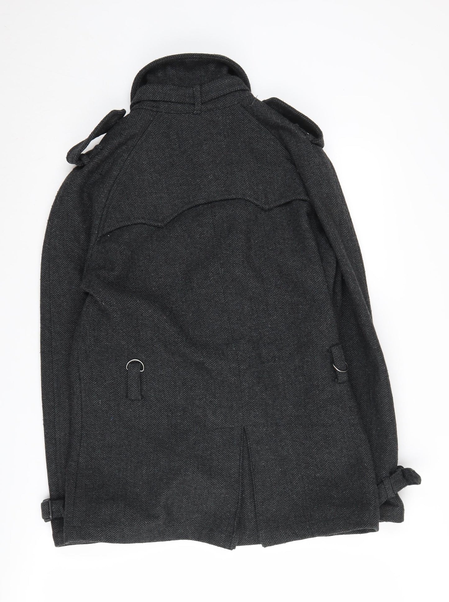Mens UK Size S Topman Black Overcoat