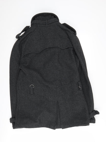 Mens UK Size S Topman Black Overcoat