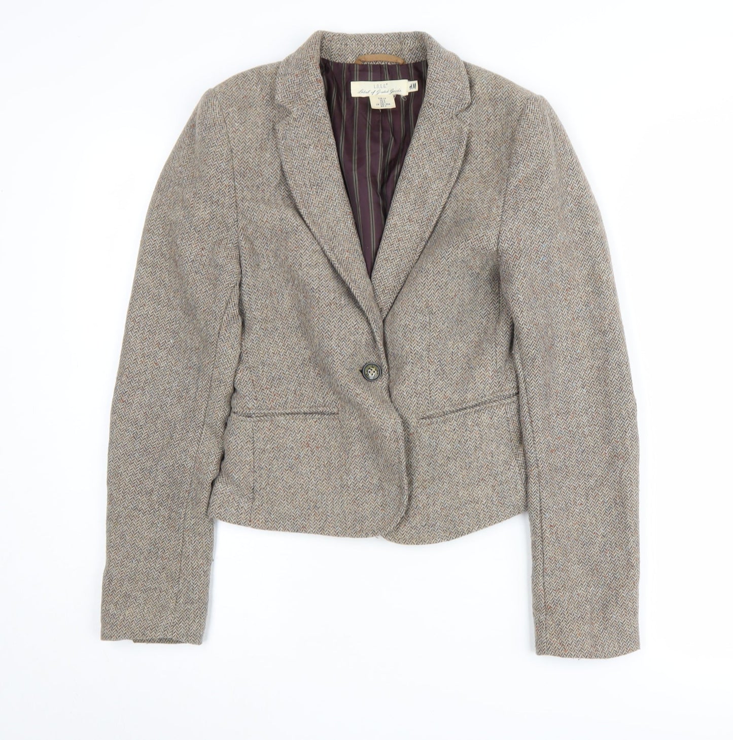 H&M Women's Grey Tweed Blazer - Size 6 Single Breasted
