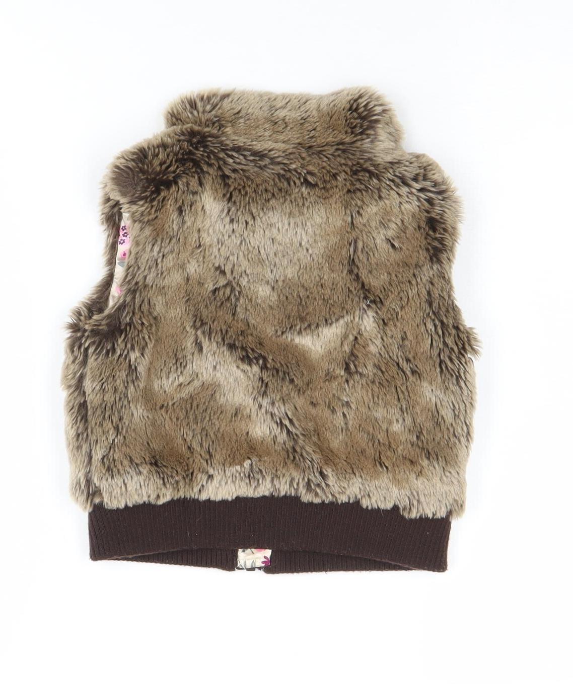 M&S Girls Brown Faux Fur Waistcoat - Size 2 Years