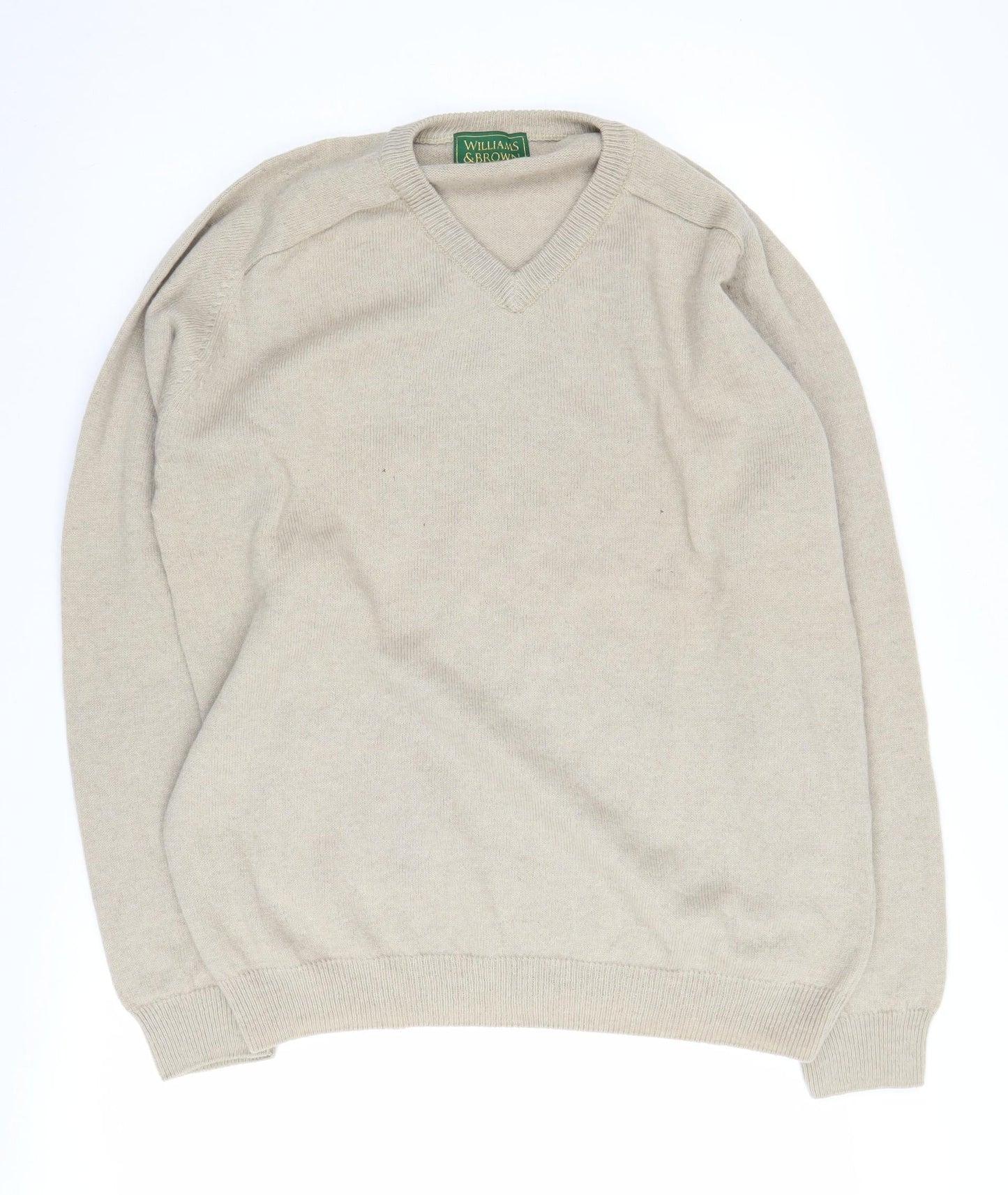 Williams & Brown Men's Beige V-Neck Wool Jumper L