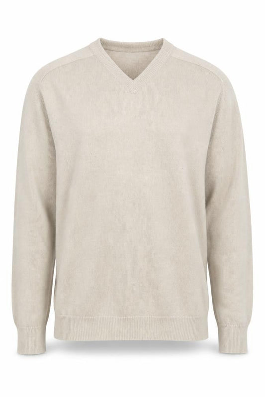 Williams & Brown Men's Beige V-Neck Wool Jumper L