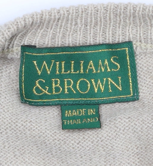 Williams & Brown Men's Beige V-Neck Wool Jumper L
