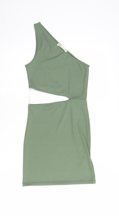 Pull&Bear Women's Green One Shoulder Dress Size S