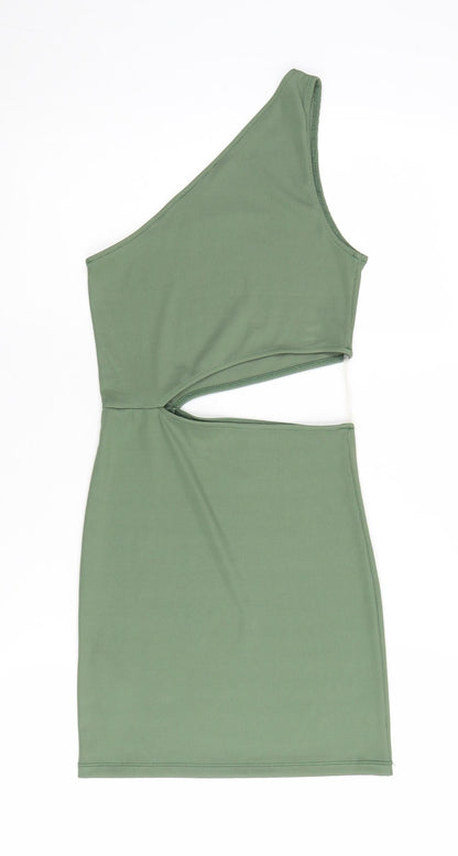 Pull&Bear Women's Green One Shoulder Dress Size S