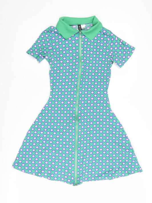 H&M Women’s Geometric Multicolour Shirt Dress Size 8