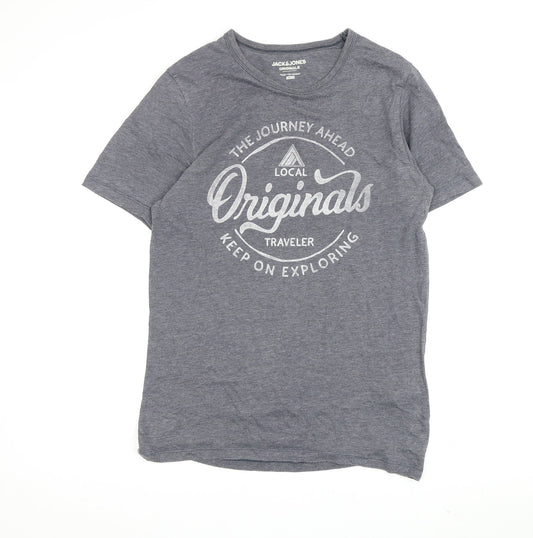 Jack & Jones Men's Grey Graphic Slim T-Shirt, Size S