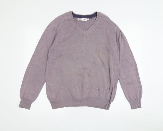 EWM Pure Classics Men's Purple V-Neck Cotton Pullover S