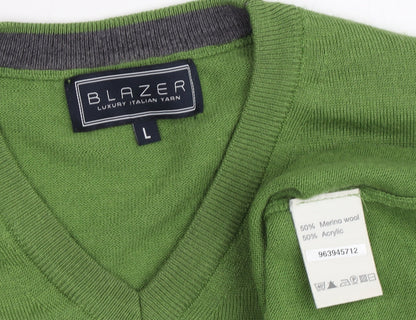 Blazer Men's Green Wool Blend V-Neck Jumper L