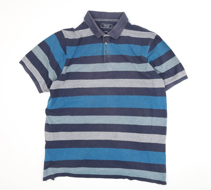 Maine New England Men's Blue Striped Polo Shirt L