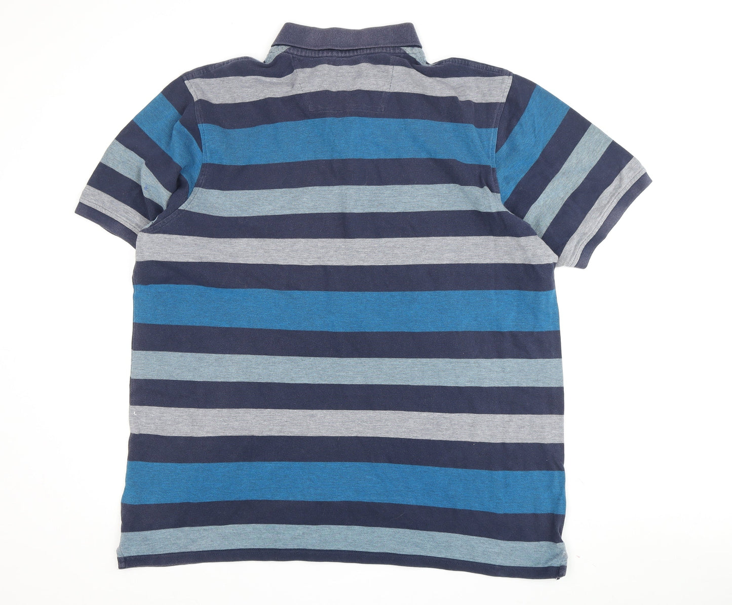 Maine New England Men's Blue Striped Polo Shirt L