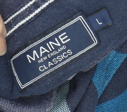 Maine New England Men's Blue Striped Polo Shirt L